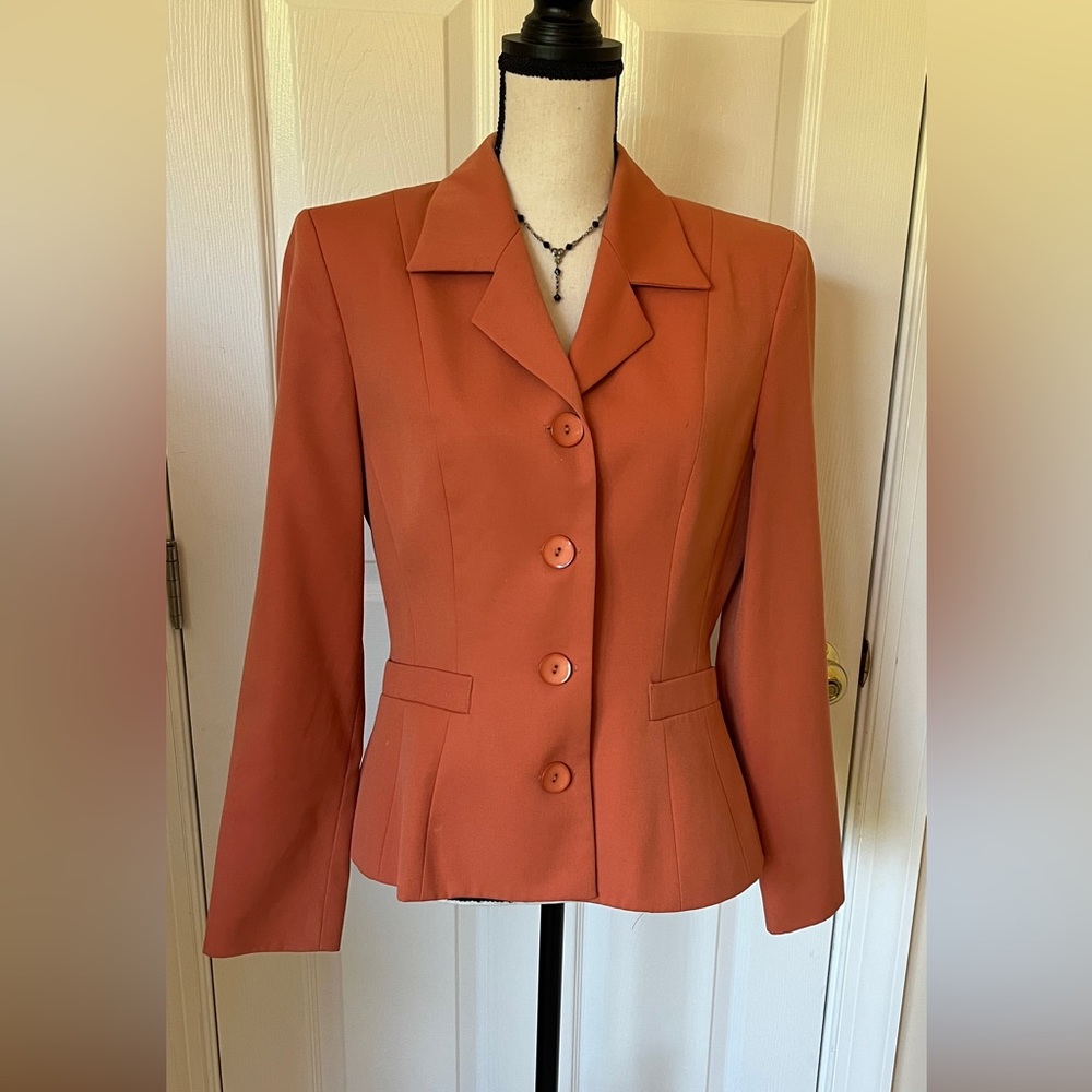 Vertigo 🇫🇷 Pour La Ville Orange Wool Blend Tailored Fitted Blazer Jacket M